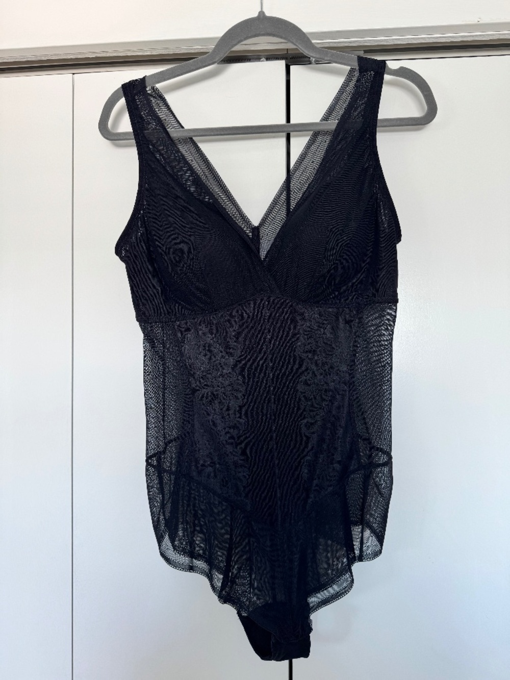 Understance Black Sheer Swiss Dot & Floral Lace Shaper Bodysuit Teddy Size XXL